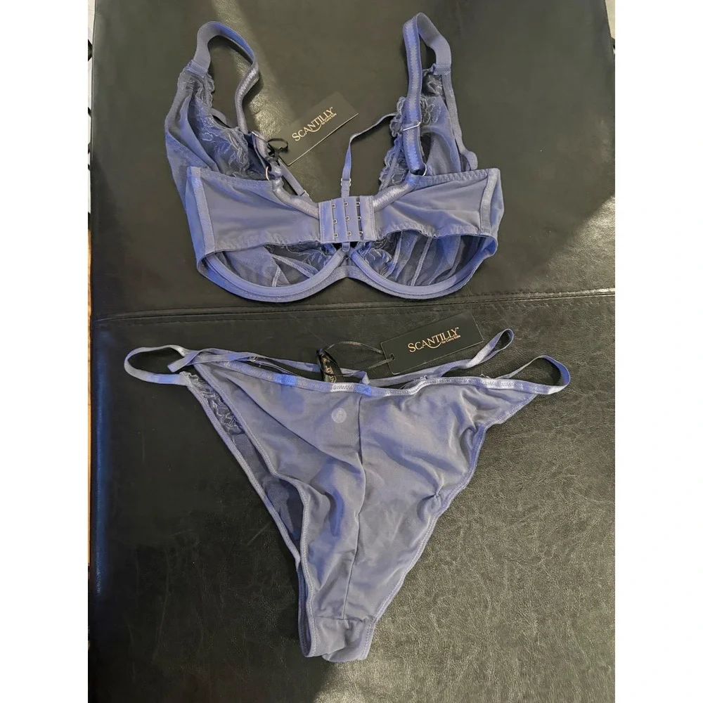 NWT Scantilly Curvy Kate Bound Blossom Steel Grey Bra 34H/Brazilian Brief L Set